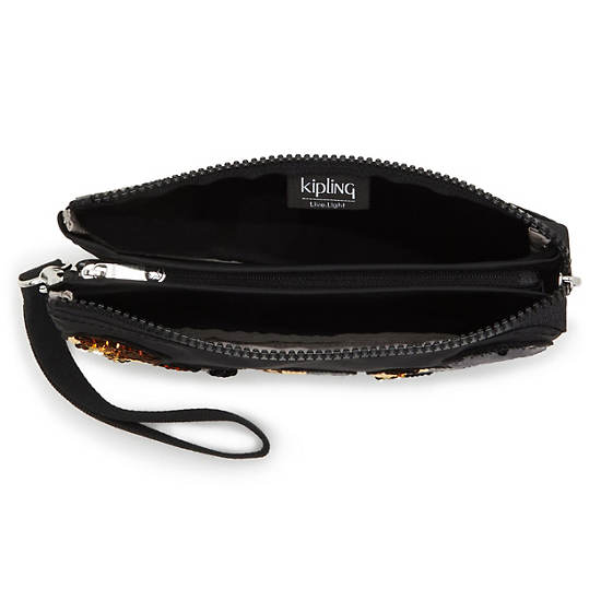 Kipling Creativity Extra Large Metallic Wristlet Väska Svarta Guld | SE 1150KO